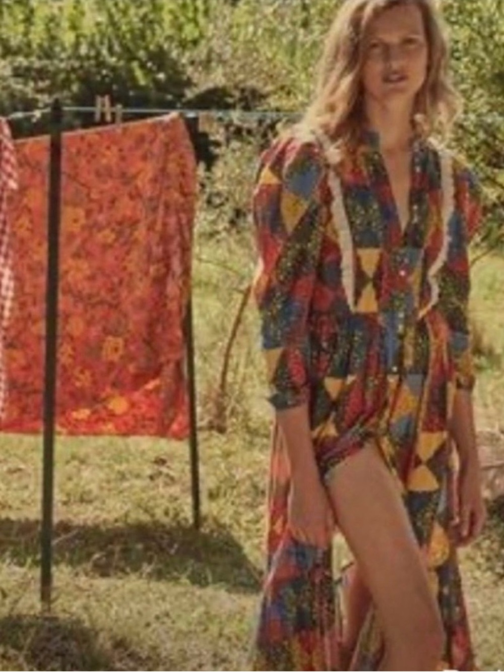 Doen Nicoletta Patchwork prairie dress XS Boho Patchwork Maxi Dress Multicolor